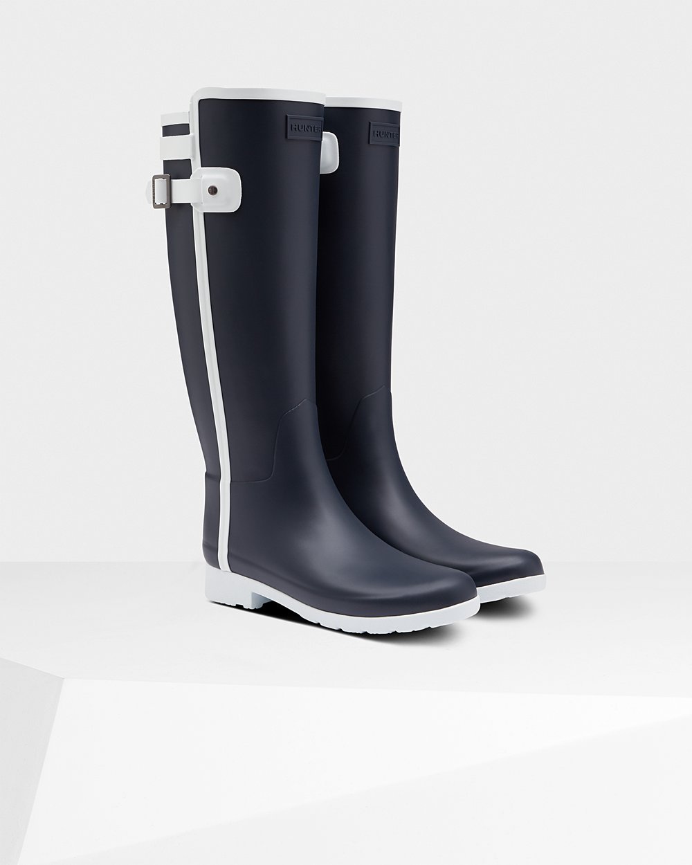 Women Hunter Refined Slim Fit Contrast | Tall Rain Boots Navy/White | NZ-97104-JTZN